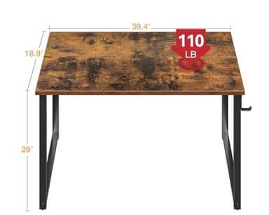 ODK 40 Inches Computer Desk for Home Office, Office Table for Small Spaces, Writing Desk with Headphone Hooks, Rustic Brown - Image 3