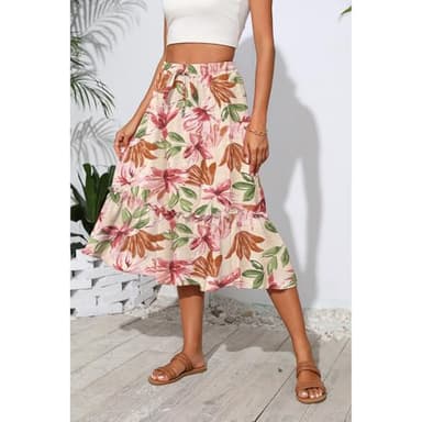 Witsmile Womens Skirts Long Length with Pockets Flowy Skirts for Women Trendy Summer Beach Cover-Ups(FP Pink Green,M) - Image 5