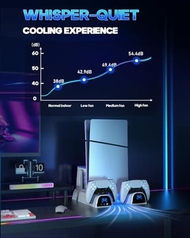PS5 & PlayStation 5 Slim Cooling Station Stand with Controller Charging Station for PlayStation 5 Digital & Disc Edition Console, Nargos PS5 & PlayStation 5 Slim Accessories with 3 Level Cooler Fan - Image 4