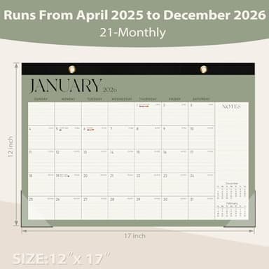 Desk Calendar 2025-2026, Runs Until December 2026 - Large Size 17" x 12" Desktop/Wall Monthly Calendar with To Do List, Personal Desk Calendar Planner for Home, School, Office - Image 4