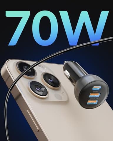 3-Port USB C Car Charger for iPhone 17/Air/16/16e/15 Pro Max Plus, 70W PD&QC Fast Charging USB-C&A Car Charger + USBC Cable for iPad, Galaxy, Android Accessories Cigarette Lighter Adapter - Image 2