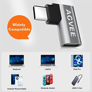AGVEE 4 Pack Side Angle 90 Degree USB-C Male to USB-C Right Angled Female Adapter (Type-C 3.2 Gen 2) Converter Video Type-C 10G Data Extension Coupler Converter Connector, Black - Image 7