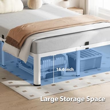 VIPSHOW 18 Inch King Size White Bed Frame, 3500Lbs Heavy Duty Metal Platform with Round Corner Legs Mattress Slide Stopper, Steel Slat Support No Box Spring Needed, Noise Free, Non-Slip, Easy Assembly - Image 6