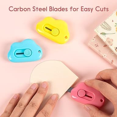 Box Cutters, 6 Pack Retractable Letter Opener, Mini Utility Knives Cloud Shaped Box Opener Envelope Slitter, Small Package Opener Paper Cutters with Keychain Hole - Image 3