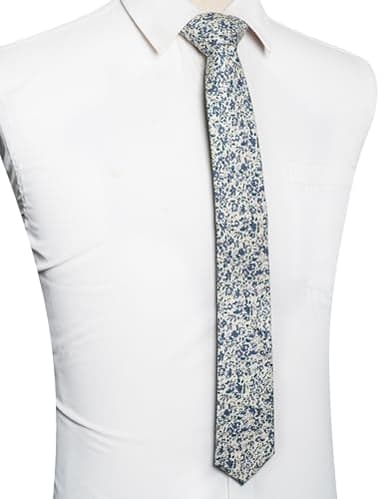 RBOCOTT 2.4" Cotton Floral Skinny Tie Necktie and Pocket Square With Tie Clip Set Flower Print Necktie for Wedding Party (6cm-8) - Image 3