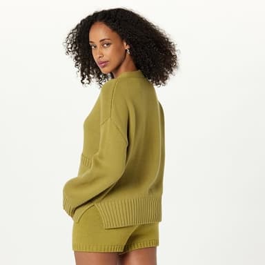 The Drop Women's Brigitte Cotton Blend Chunky Cardigan, Olive Oil, M - Image 2