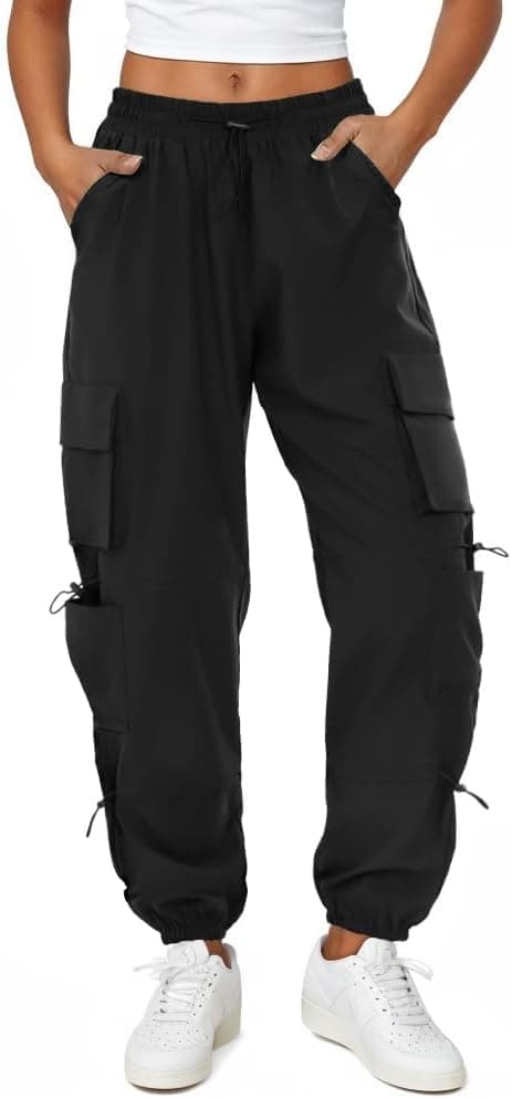 Womens Parachute Cargo Pants with Pockets Quick Dry Hiking Pants Lightweight Water-Resistant Baggy Joggers - Image 1