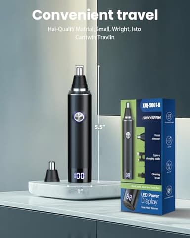 Ginity LED Display Ear and Nose Hair Trimmer Clipper for Men Women,2025 Rechargeable 2 in 1 Professional Painless Eyebrow & Facial Hair Trimmer with Powerful Motor and Dual-Edge Blades (Black) - Image 6