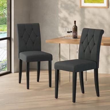 Welzona Upholstered Dining Chairs Set of 4, Button Tufted Parsons Dining Chair with Solid Wood Legs, Modern Fabric Side Chair for Dining Room/Kitchen/Restaurant/Hotel- Black - Image 6