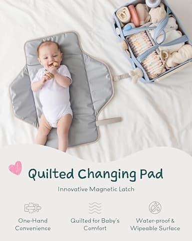 Lily Miles Baby Changing Pad Portable, Diaper Changing Mat with Magnetic Latches, Waterproof Travel Pad for Diaper Bag, Newborn Essentials, Gift for Baby Shower and Registry (Black Twill, Large) - Image 2