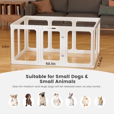 Clear Acrylic Dog Playpen - 50 x 30.4 Inch, 24" H 10 Planes Transparent Dog Fence Indoor, Sturdy Pet Pen for Puppy/Small Dog/Rabbit/Pig, Easy Assemble & Cleaning Plastic Whelping Box Enclosure, White - Image 2