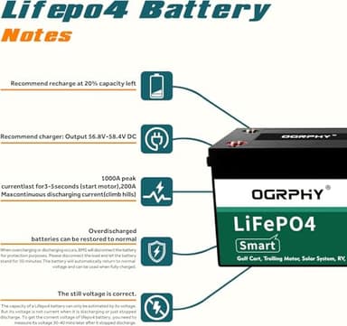 OGRPHY 48 Volt Lithium Battery for Golf Cart with 18A Charger, 48V Lithium Battery with 200A BMS, LCD & Mobile Monitor, 5.12kWh with 10.24kW Output, 1000A Peak Current for Golf Cart(100AH) - Image 6