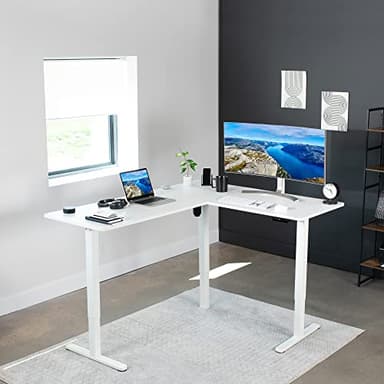 VIVO Electric Corner 63 x 55 inch L-Shaped Standing Desk, Memory Height Adjustment, White Top White Frame, DESK-E3CTW - Image 8