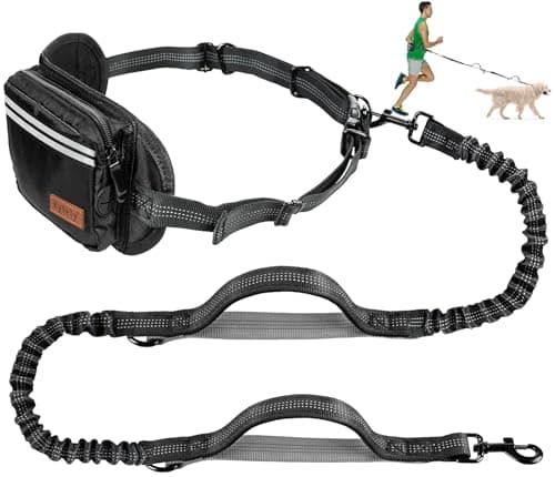 Kytely Hands Free Dog Leash with Zipper Pouch, Wide Padded Waist Dog Running Leash, Dual Padded Handles, Retractable Bungee for Walking Jogging Training Hiking - Image 1