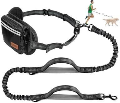 Kytely Hands Free Dog Leash with Zipper Pouch, Wide Padded Waist Dog Running Leash, Dual Padded Handles, Retractable Bungee for Walking Jogging Training Hiking - Image 1
