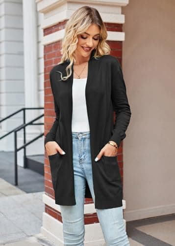 GRACE KARIN Women Open Front Long Sleeve Chunky Knit Cardigan Sweaters Black XXL - Image 2