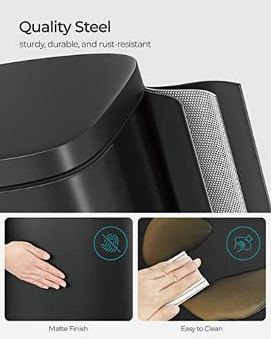 SONGMICS Trash Can with Lid, 8 Gallon Garbage Can, Stainless Steel Small Waste Bin with Step Pedal and Inner Bucket, Soft Close, Kitchen, Black ULTB102B01 - Image 4