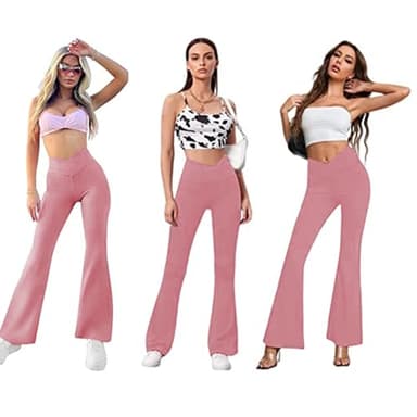 Cicendy Women Flare Leggings with Side Pockets,Crossover Yoga Pants Bootleg High Waisted Stretchy Control Gym Workout Pants (US, Alpha, X-Small, Regular, Regular, Pink) - Image 2