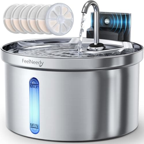Wireless Cat Water Fountain Stainless Steel [Water & Battery Separation] FEELNEEDY Smart Pet Water Fountain, 4000mAh Battery Operated Water Fountain for Cats Dogs 3.5L/118oz + 6 Filters - Image 1