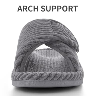 Litfun Orthopedic House Slippers for Women Adjustable Arch Support Indoor Slippers Open Toe Corduroy Bedroom Shoes, Grey 38 - Image 3
