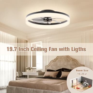 VOLISUN Low Profile Ceiling Fans with Lights and Remote, Fandelier Ceiling Fan Flush Mount, 3000K-6500K Smart Bladeless LED Fan Light, Black Modern Ceiling Fans with Lights for Bedroom - Image 8