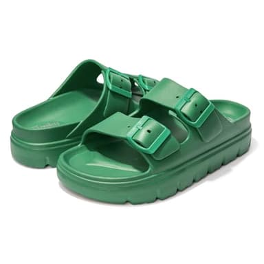 FUNKYMONKEY EVA Slides for Women Thick-sole Adjustable Double Buckle Waterproof Platform Sandals (7 M US, Green/HDSPK) - Image 4