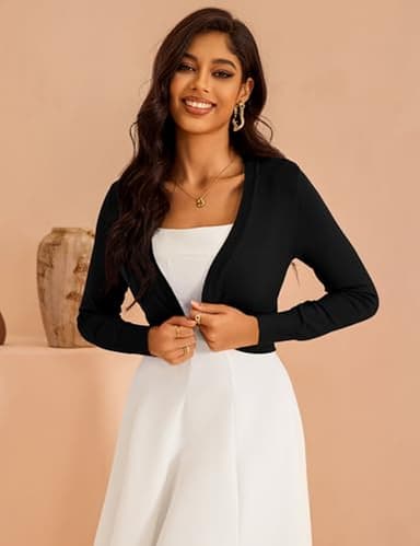 McVanedy Women's Long Sleeve Cropped Cardigan Sweaters Jackets Open Front Shrugs for Dresses Black M - Image 2