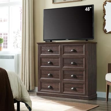 IFGET Farmhouse 8 Drawer Dresser for Bedroom, 39" Tall Dressers & Chests of Drawers, 42" Wide Dressers Organizer Storage, Wood Rustic Bedroom Dresser for Closet, Living Room, Hallway, Brown - Image 3