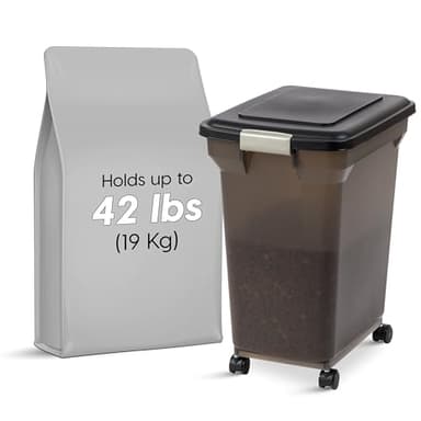 IRIS USA Airtight Dog Food Storage Container, WeatherPro, Up to 40 lbs, Removable Wheels, for Dog Cat Bird and Other Pet Food Storage Bin, Keep Fresh, Translucent Body, Made in USA, Smoke/Black - Image 2