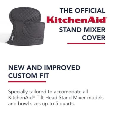 KITCHENAID Fitted Tilt-Head Stand Mixer Cover with Storage Pocket, Quilted 100% Cotton,14.4"x18"x10", Charcoal Grey - Image 7