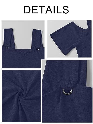 Women's Shirts Short Sleeve Cold Shoulder Navy Blue Basic Tee Tops V Neck Blouse Tunic Top - Image 5