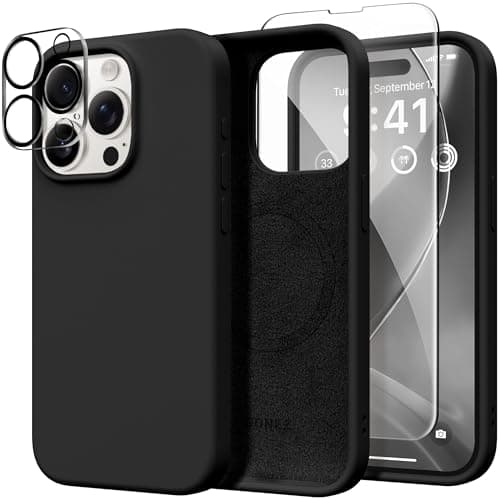 GONEZ Magnetic for iPhone 15 Pro Case, Compatible with MagSafe, [Screen Protector + Camera Lens Protector], Silicone Shockproof Anti-Scratch Protective Phone Case 6.1 inch, Black - Image 1