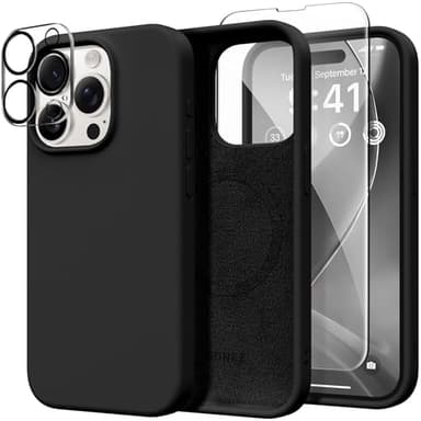 GONEZ Magnetic for iPhone 15 Pro Case, Compatible with MagSafe, [Screen Protector + Camera Lens Protector], Silicone Shockproof Anti-Scratch Protective Phone Case 6.1 inch, Black - Image 1
