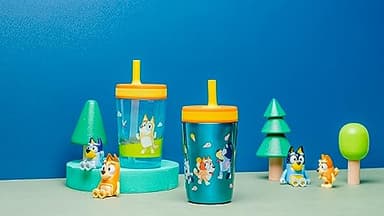 Zak Designs Bluey Kelso Tumbler Set, Leak-Proof Screw-On Lid with Straw, Bundle for Kids Includes Plastic and Stainless Steel Cups with Bonus Sipper, 3pc Set - Image 9