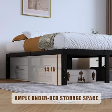 SHOANED Full Size Metal Bed Frame - 16 Inch Heavy Duty Bedframe Black Basic Steel Slats Platform No Box Spring Needed, Easy Assembly, Noise Free - Image 6