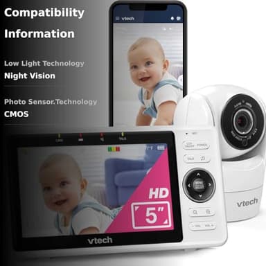 VTech Upgraded Smart WiFi Baby Monitor, 1080p FHD Camera and 5" HD IPS Display, Free App with Motion Video, Sound/Motion Detection and Notifications, Fully Remote Pan-Tilt-Zoom: VM901 - Image 6