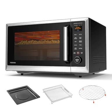 TOSHIBA ML2-STC13SAIT(SS) Air Fryer Combo Countertop Microwave Ovenwith 2.4-Inch Color Screen, Origin Inverter Technology, Smart Sensor, Compatible with Alexa, 1100W, 1.3 Cu.Ft, Silver - Image 1