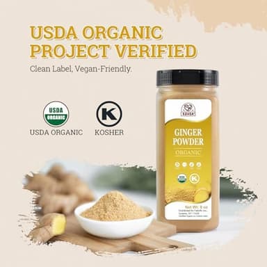 52USA Organic Ginger Powder 8oz, Finely Ground Ginger Root Powder-Premium Spice and Seasoning for Baking, Cooking & Tea, Raw, Gluten Free, Additive Free - Image 4