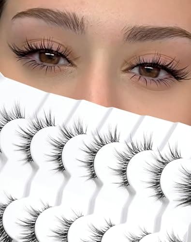 Natural Lashes That Look Like Extensions Strip Lashes Natural Look Thin Band Wispy Eyelashes 13mm Cat Eye False Eyelashes Foxy Eye Lashes 12 mm 7 Pairs S10 - Image 1