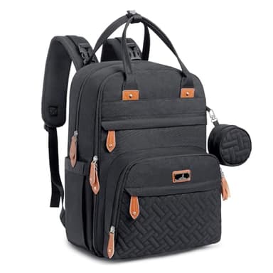 BabbleRoo Diaper Bag Backpack - Baby Essentials Travel Tote - Multi Function Water Resistant Diaper Bag, Travel Essentials Baby Bag with Changing Pad, Stroller Straps & Pacifier Case - Unisex, Black - Image 1
