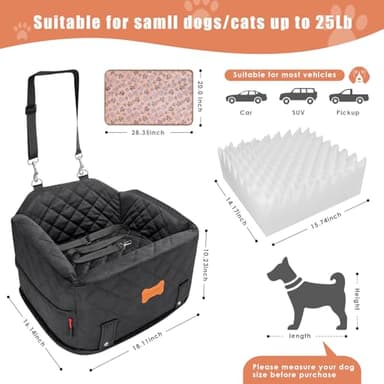 koneboss Detachable Washable Dog Booster Car Seat for Small Dogs Under 25 lbs with Memory Foam, Seat Belt, Storage Pocket, and Blanket - Image 5