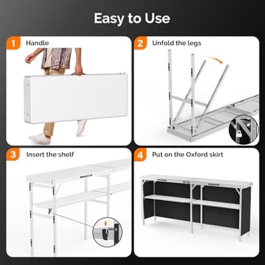 VINGLI 78" Portable Bar Table, 2-Tier Shelves, Mobile Bar Table for Events, Party, Camping, Picnic, Tradeshow, Indoor with Black Skirt - Image 5