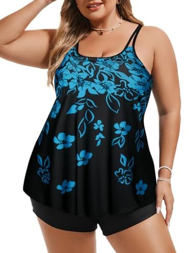 Hanna Nikole Women Floral Bathing Suit Tops Modest Swimwear Two Piece Tummy Control Swimsuits Falling Flowers 7XL - Image 3