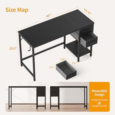 CubiCubi Computer Desk with 2 Drawers, 40 Inch Small Home Office Desk Study Writing Table, Modern Black - Image 3