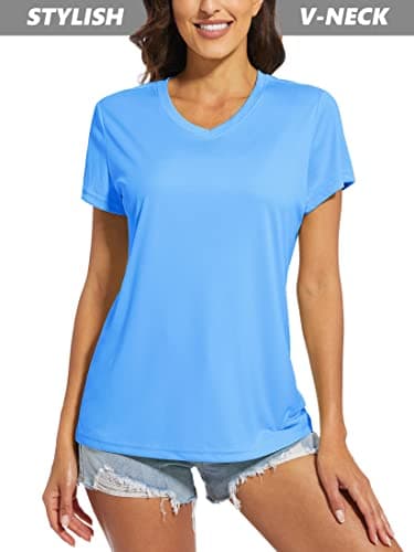 MAGCOMSEN Womens Short Sleeve T Shirts Dry Fit Shirts Summer Shirts UPF 50+ Hiking Shirts Athletic Shirt Running Top Waterful Blue L - Image 3