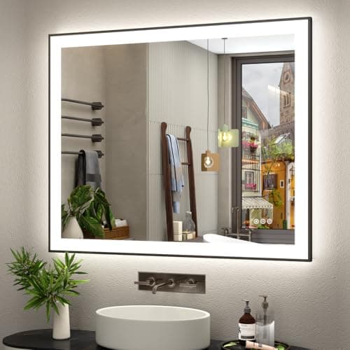 SMIROR 40 x 32 Black LED Bathroom Mirror for Wall, lluminatted Vanity Mirrors with Lights, Anti-Fog, 3 Colors, Dimmable, Memory, Shatterproof, ETL Listed (Front Lit and Backlit) - Image 1