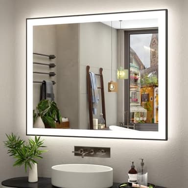 SMIROR 40 x 32 Black LED Bathroom Mirror for Wall, lluminatted Vanity Mirrors with Lights, Anti-Fog, 3 Colors, Dimmable, Memory, Shatterproof, ETL Listed (Front Lit and Backlit) - Image 1
