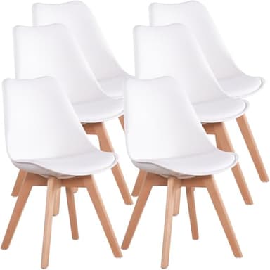 Dining Chairs Set of 6, Side Chairs Upholstered Armless Mid-Back Faux Leather Cushioned for Dining Room Kitchen Living Room, Soft Padded Seats & Solid Wood Legs, White - Image 1