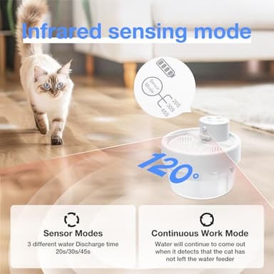 Automatic Cat Water Fountain -Battery Operated Cat Water Fountain with Motion Sensor,Wireless Pet Water Fountain for Dog,1L/35oz Ultra-Quiet Water Fountains for Pet Indoor - Image 2