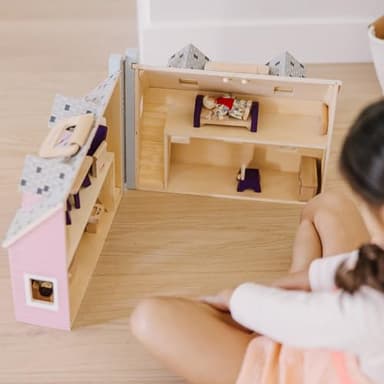 Melissa & Doug Fold and Go Wooden Dollhouse with 2 Dolls and Wooden Furniture,Multi,One Size - Image 7